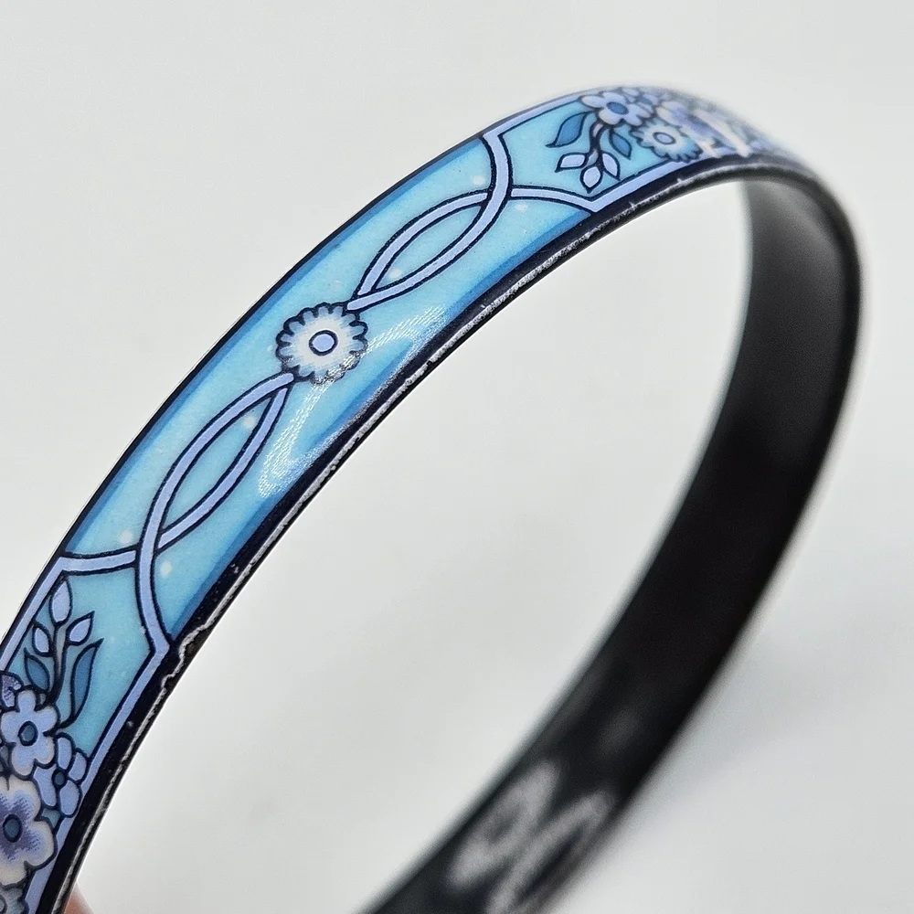 VINTAGE Michaela Frey Blue Floral Enamel Bangle Bracelet Made in Austria